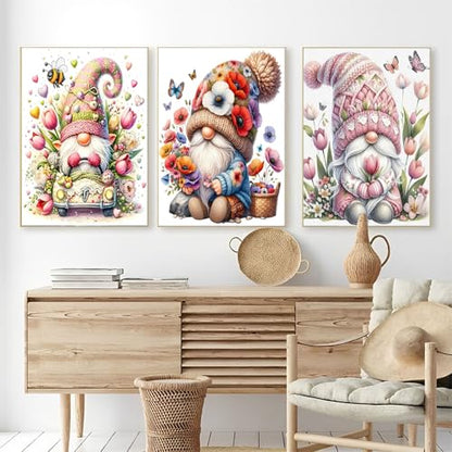 OFRKE Diamond Painting Kits for Adults,3 Pack Flower Dwarf Diamond Art for Beginners, Diamond Round 5D Full Drill Paint with Diamonds Pictures Gem Art Painting Kits DIY Crafts Kits 12x16inch - color: 3pcs-Pink Dwarf