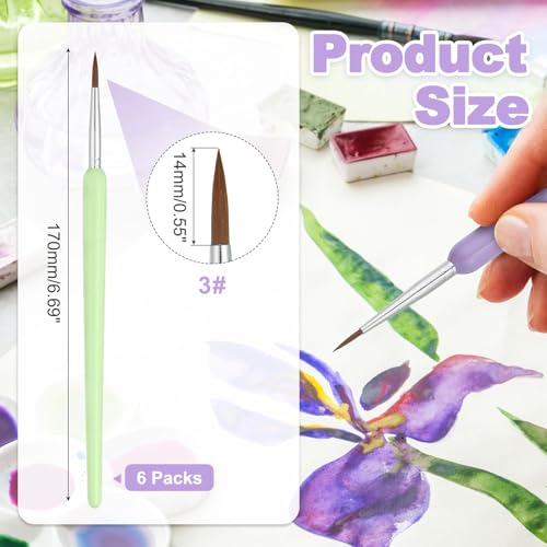 MECCANIXITY Miniature Detail Paint Brushes, 14mm Round Pointed Small Fine Tip Micro Paint Brushes for Fine Model Craft Art Face Acrylic Painting Oil Watercolor(Green, Pack of 6) - color: Green, size: 14mm