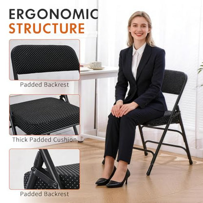 Folding Chair Fabric Padded Seat Indoor Foldable Chair Grey 2 Pack - color: Black X2