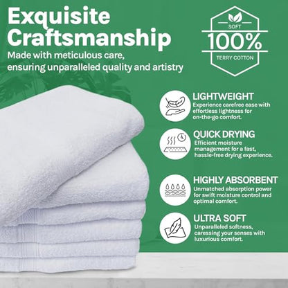 Towels N More 12팩 38.1 x 63.5cm(15 x 25인치) 핸드 타월 - 화이트 소프트 100% 면 링 스펀 루프 - 흡수력이 뛰어나고 빠르게 건조되는 미디엄 타월 리넨 필수품 - 욕실, 스파, 여행 및 체육관에서 사용하기에 이상적