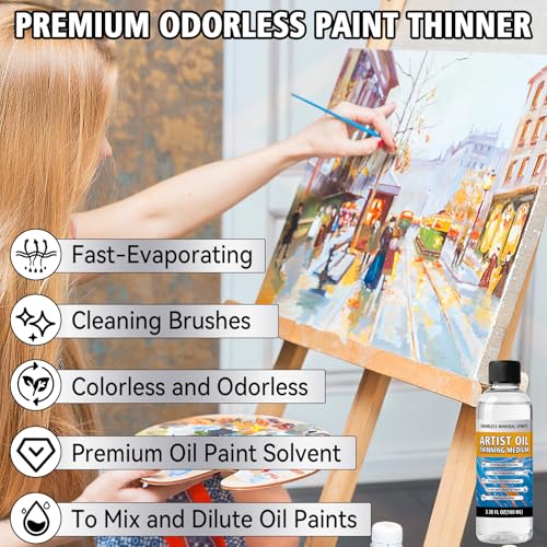 Odorless Mineral Spirits 100ml, Premium Odorless Paint Thinner for Oil Painting, Odor-Free Solvent for Artists, Thinning Oil Colors and Cleaning Brushes, Professionals Oil Painting Supplies