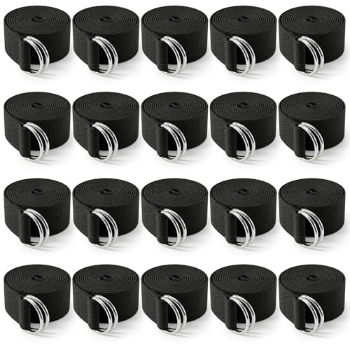 20 Pcs Yoga Mat Strap & Yoga Straps for Stretching, 6ft Adjustable Exercise Stretch Band with Metal D Ring Buckle for Pilates, Fitness, Gym Workout, Dance, Physical Therapy (Black)