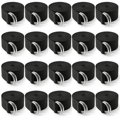 20 Pcs Yoga Mat Strap & Yoga Straps for Stretching, 6ft Adjustable Exercise Stretch Band with Metal D Ring Buckle for Pilates, Fitness, Gym Workout, Dance, Physical Therapy (Black)
