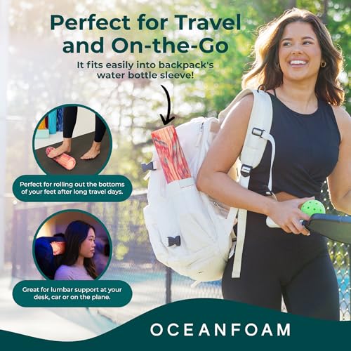 Oceanfoam Ripple Travel Foam Roller (11" x 3.35") Firm Mini Foam Roller for Physical Therapy, Deep Tissue Massage, Back Pain - High Density, Ergonomic Wave Textured - Yoga, Exercise (Cotton Candy) - color: Cotton Candy