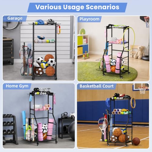Garage Ball Storage Sports Equipment Organizer with Bat Rack