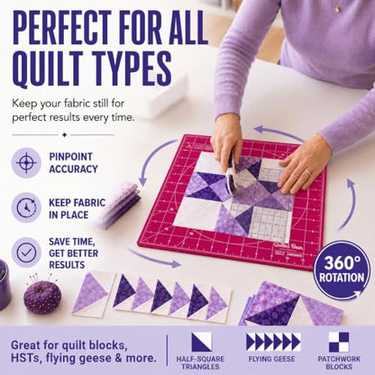 The Quilted Bear Rotating Cutting Mat 18" x 18" - Square 360° Rotating Self Healing Mat with Innovative Locking Mechanism for Quilting & Sewing Your Choice of Colours Available! (Pink) | Square Mat, 360° Rotation, Locking Mechanism, 5-Layer Surface, Non-S