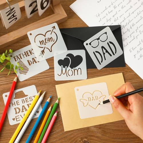 Augshy 56 PCS Happy Mothers Day Fathers Day Stencils, 3 Inch for Painting | Reusable, Happy Mothers Day Stencil, Fathers Day Painting, Scrapbooking Drawing, Wall Floor Decor, DIY Rock Painting - style: Father's/Mother's Day