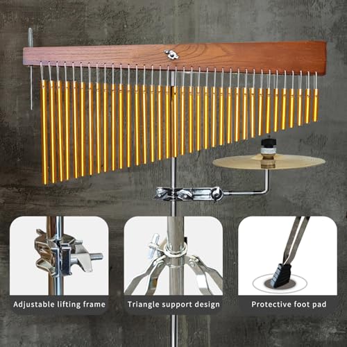 Adjustable Height Wind Chime Single-row Percussion Chime wtih Collapsible Tripod Stand Bar Chime for Class Yoga (36 Note Chime with Cymbals) - color: 36 Note Chime With Cymbals
