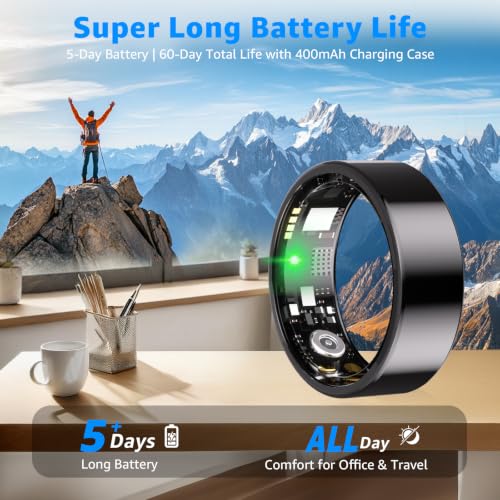 Smart Ring No Subscription, Health Tracker Ring for Women (Black, 6#) | Tracker Sleep, Blood Oxygen, Heart Rate, SpO2, HRV Stress, Step Counter, IP68 Waterproof, Compatible with iOS & Android - color: Black, size: 6#