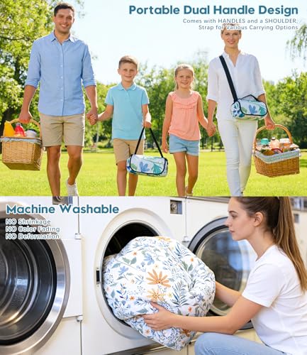 DEWUR Picnic Blankets 79"x79" Extra Large Outdoor Blanket Beach Blanket Waterproof SandProof Picnic Mat Washable Foldable Portable for Grass Lawn Beach Camping (White with Flowers) - color: White With Flowers