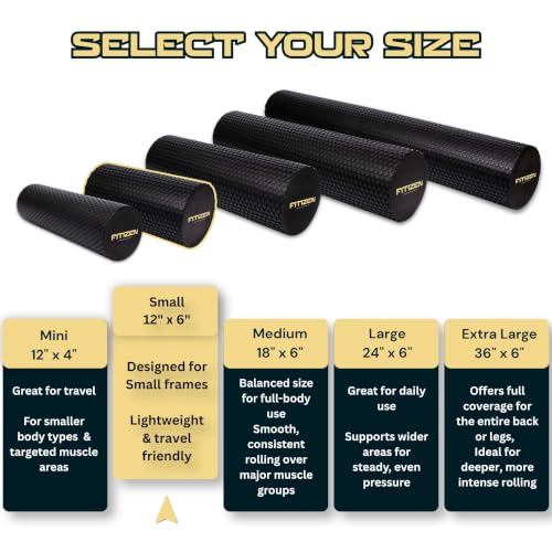 Foam Roller for Muscle Massage, Stiff Back Pain Relief, Physical Therapy, Deep Tissue, Exercise Equipment for Home Gym, Stress, Yoga, Pilates for the Fit Citizen (Black, Small 12 x 6 Inches) - size: Small 12 x 6 Inch