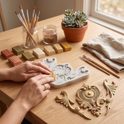 Baroque Scroll Relief Polymer Clay Molds Baroque Silicone Mold | Epoxy Resin Casting DIY Crafts Air Dry Polymer Crafts Supplies Clay Tools - color: Style J