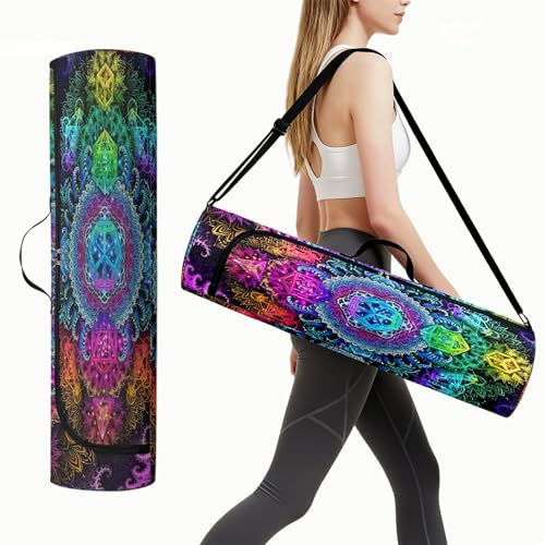 Spacious Extra Large Storage Yoga Mat Bag | Huge Capacity Mandala Gym Tote - Waterproof Wear-Resistant Carrier Strap Pilates - color: Neon Star Night