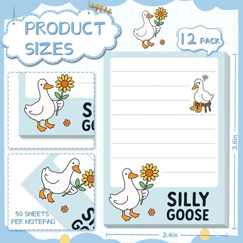 Goose Sticky Notes Gifts – 12 Pads Silly Office Gifts for Coworkers | Funny Post It Notes, 600 Sheets 3.6 x 2.4 Inch Novelty Silly Notepads, Goose Self-Stick Memo Pads for Office, School, Desktop - color: 12pcs Goose