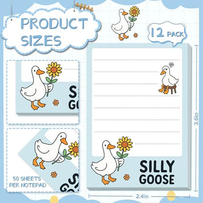 Goose Sticky Notes Gifts – 12 Pads Silly Office Gifts for Coworkers | Funny Post It Notes, 600 Sheets 3.6 x 2.4 Inch Novelty Silly Notepads, Goose Self-Stick Memo Pads for Office, School, Desktop - color: 12pcs Goose