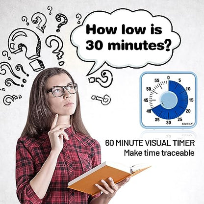 Secura 60-Minute Visual Countdown Timer, 7.5-Inch Oversize Classroom Visual Timer for Kids and Adults, Durable Mechanical Kitchen Timer Clock with Magnetic Backing (Navy Blue) - color: Navy Blue