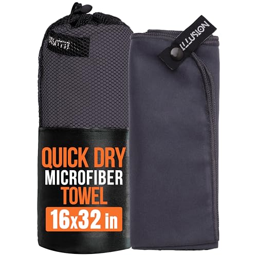 illusion Small Microfiber Gym Towels for Men and Women Active Sports (32" L x 16''W)-Lightweight Quick Dry Gym Towel for Sweat-Workout Towels Ideal for Yoga, Camping, Running, and Outdoor Activities - color: Dark Grey, size: 32x16 in - Pack of 1