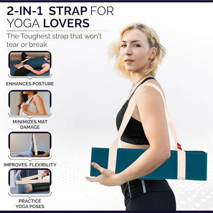 Yoga Mat Straps 2 in 1 - Cotton - Adjustable anti-slip straps for yoga, pilates, stretching, for carrying mats - color: Beige