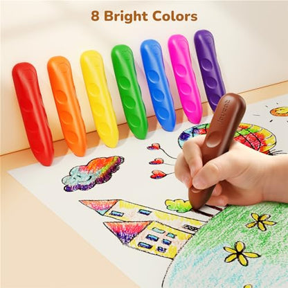 JoyCat 8 Colors Jumbo Crayons for Toddlers 1-3, Washable and Unbreakable | Easy-grip triangular shape for little hands, non-toxic natural wax and 8 vibrant colors in compact gift-box packaging.