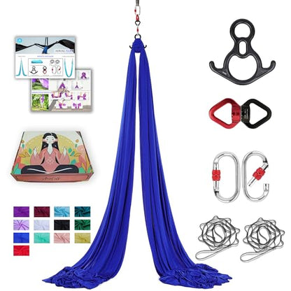 11 Yards Aerial Silks for home aerial yoga hammock Aerial Silks Kit | Aerial silks for gymnastics aerial yoga swing starter set - color: Royal Blue