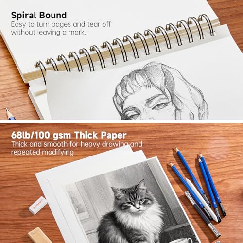Shuttle Art 9”x12” Sketch Pad, 260 Sheets (68lb/100gsm) Drawing Pad, Pack of 2, 130 Sheets Each, Spiral Bound Sketch Book, Durable Acid-Free Drawing Paper, Great Sketch Pad for Kids, Teens & Adults - size: 130 Sheets x 2