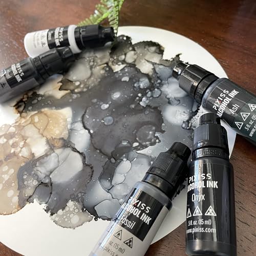 Pixiss Grayscale Alcohol Ink Set - 5 Shades of Highly Saturated Alcohol Ink for Epoxy Resin Supplies, Yupo Paper, Tumblers, Coasters - Resin Colorant for Epoxy Resin and Resin Art Supplies - color: White