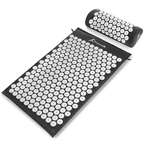 ProsourceFit Acupressure Mat and Pillow Set for Back/Neck Pain Relief and Muscle Relaxation, Black - color: Large - Black/White, size: Large