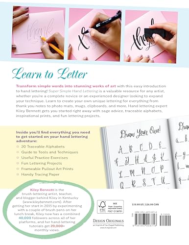Super Simple Hand Lettering: 20 Traceable Alphabets, Easy Projects, Practice Sheets & More! (Design Originals) Beginner Lettering and Calligraphy Workbook with Tracing Vellum Paper and Step by Step