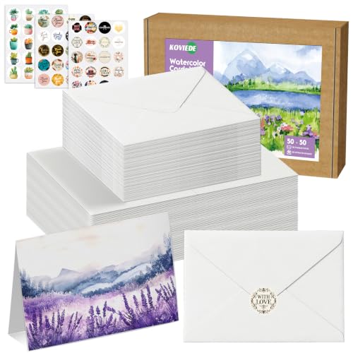50 Pack Foldable Blank Watercolor Cards with Envelopes 4 x 6 Inch | 140lb/300gsm Heavyweight, 100% Cotton, Cold Press, Acid-Free Water Color Cards to Painting or Cards Making, DIY Art Projects - size: 4x6" Cards*50