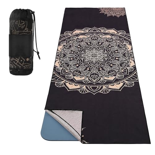 MoKo Yoga Towel, Non-Slip Quick-Dry Mat Towel, 74.4 x 27.4 in, Lotus - color: Black Gold