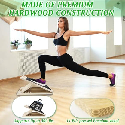 Slant Board for Calf Stretching, Adjustable Portable Wooden Calf Stretcher Incline Board, Balance Beam