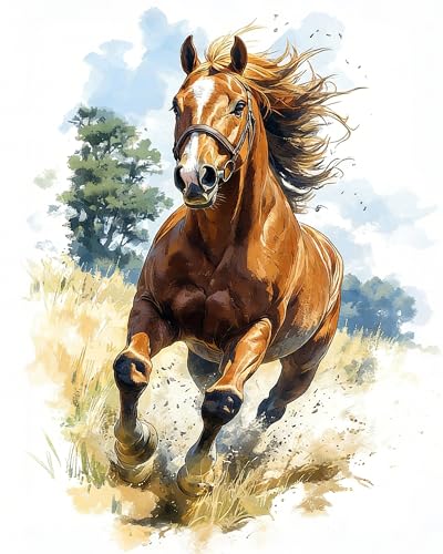 Paint by Numbers Kit for Adults, Running Horse Painting, 16 x 20 Inch | DIY Adult Paint by Number Kit on Canvas for Beginners, without Frame, Horse Wall Decor, Stress Relief Craft Gift - color: TRTDNF1P406