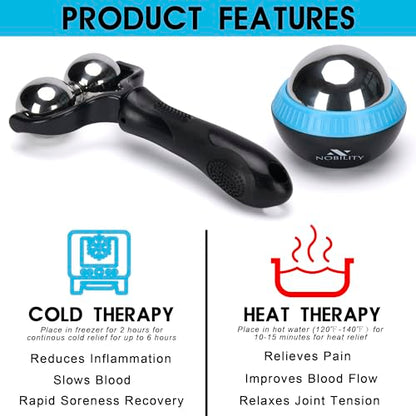 Nobility Massage Ball Roller– Ice Cold and Hot for Deep Tissue and Sore Muscle Relief of Stiffness and Stress, Body, Neck, Back, Foot, Plantar Double Black - color: Black