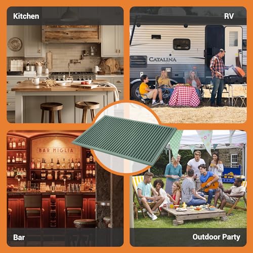 ZJWZLG Bar Mat 18"X12"(2 Pcs) Non-Slip Rubber Bar Mat, Spill Proof & Design,Easy to Clean Textured Surface for Home Bar,Coffee Station, Bartending - Protects Countertops & Glassware(Green). - color: Green, size: 18" x 12"