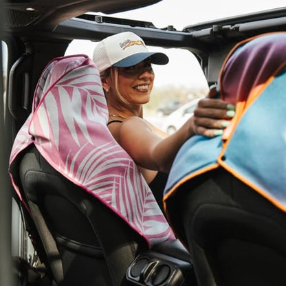 Sprints Athletic Running Towel, Full-Sized, Car Seat Cover - Performance Microfiber (Garden of Races Past - Pink) - color: Garden of Races Past Pink W/ Snaps
