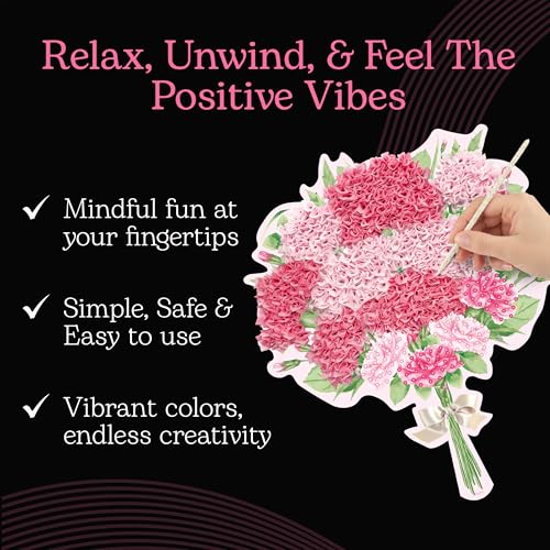 Unwynd Poke Art Carnations Flower Bouquet Kit for Adults, Women and Teens | Hobby activity, brain puzzles, adult, 12 illustration sheets, 12 pages of stickers, 12 colour pages Rubbing Plates & Supplies - style: Carnations