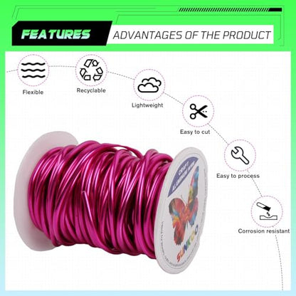 Aluminum Craft Wire,8 Gauge (3mm) Rose Purple Bendable Wire,32 Feet Continuous Roll for Jewelry Making,Sculpting,Floral & Armature Projects - size: 8 Gauge 32FT, style: Rose Purple