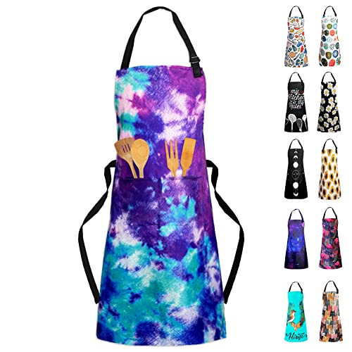 Adjustable Waterproof Apron Bib Apron with 2 Pockets Cooking Kitchen Aprons for Women Men Chef - color: Blue Purple Apron