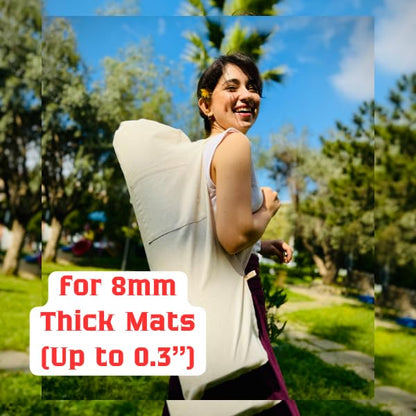 Yoga Mat Bag with min pocket for 8mm Thick Mats (Up to 0.3'') – 100% Raw Cotton Yoga Mat Bags Carrier, Fits Most Yoga & Pilates Mats, Minimalist Design