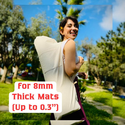 Yoga Mat Bag with min pocket for 8mm Thick Mats (Up to 0.3'') – 100% Raw Cotton Yoga Mat Bags Carrier, Fits Most Yoga & Pilates Mats, Minimalist Design