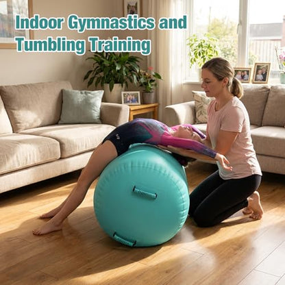Gymnastics Air Roller Air Barrel Inflatable Tumbling Mat, Tumble Track Backhandspring Mat Gymnastic Equipment with Pump for Yoga Training Cheerleading Home Use - color: Green, size: 39.37 x 23.6inch