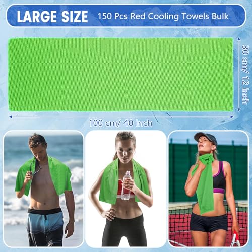 Hosuly 150 Pack Cooling Towels Bulk 40 x 12 Inch Large Chilly Breathable Sweat Sports Cold Towels Sublimation Microfiber Ice Neck Rag for Hot Weather Workout Gym Team Gift (Green) - color: Green