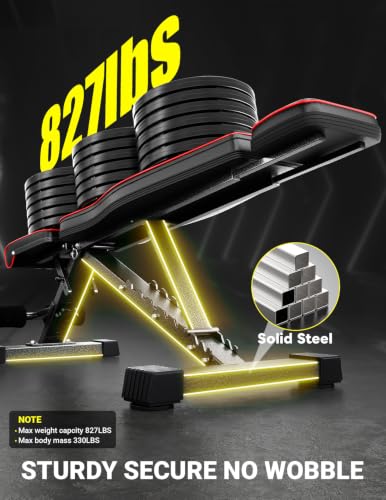 YOLEO Adjustable Weight Bench, ASTM-Certified 827LBS - size: XL