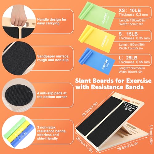 Portable Slant Board for Calf Stretching, Adjustable Wooden Calf Stretcher Incline Board, Calf Stretch Board for Squats Leg Knees Heel Ankle Stretching - color: 3pcs （slant Board + Resistance Bands）