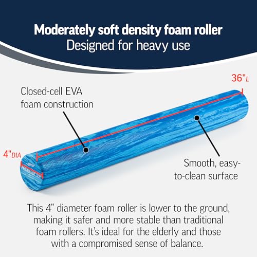 OPTP PRO-Roller Soft Density Foam Roller – Round, Blue, 36" x 4" - color: Blue 36" X 4"