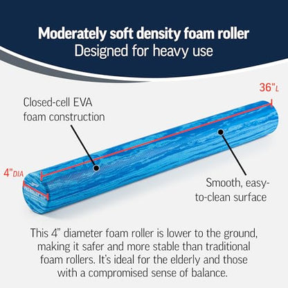 OPTP PRO-Roller Soft Density Foam Roller – Round, Blue, 36" x 4" - color: Blue 36" X 4"