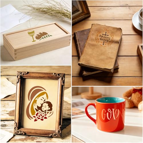 72 Pcs Christian Cross Stencils for Painting Set, Reusable Religious Jesus God Painting Templates - Christ Stencil Crafts Drawing Templates for DIY Scrapbook, Home Wall Murals, Canvas Wood Signs - style: Christian