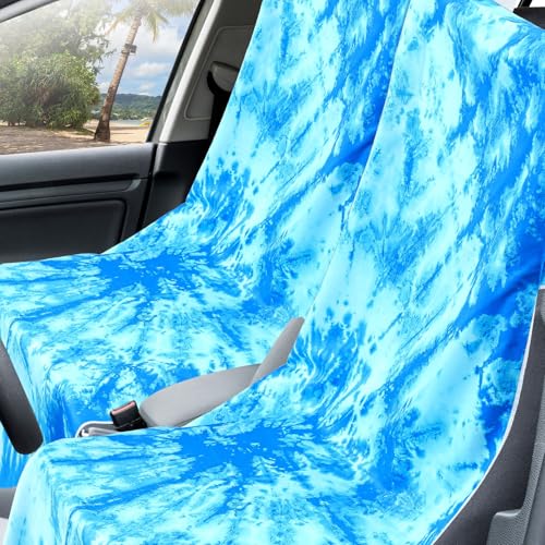 Hahafelt 2 Pack Car Seat Towel Cover with Storage Bag, Blue Tie Dye | 63 x 32 in Car Towel Seat Cover Non Slip Waterproof, Gym Workout Swimming Running, Machine Washable Sweat Absorbent Protector - style: Blue Tie Dye