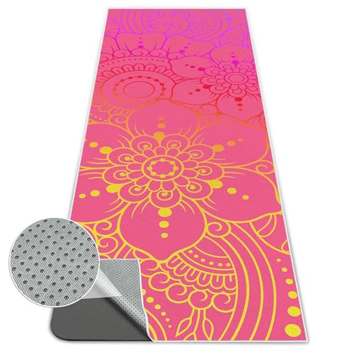 Yoga Towel,Absorbent Yoga Mat Towel for Hot Yoga Non Slip,Stylish Prints,Ideal for Workouts,Hot Yoga,Bikram,Pilates Equipment,72 x 27 in,Pink Flowers - color: Pink Flowers