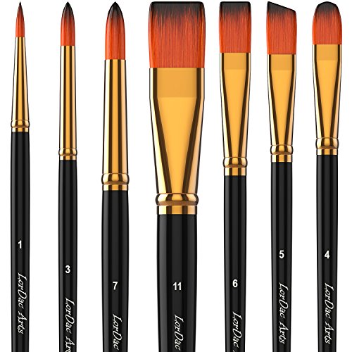 Paint Brush Set, 7 Artist Brushes for Painting with Acrylic, Gouache, Oil and Watercolor. Professional Art Quality on Canvas, Wood, Face and Models. Includes Carrying Case Travel Kit